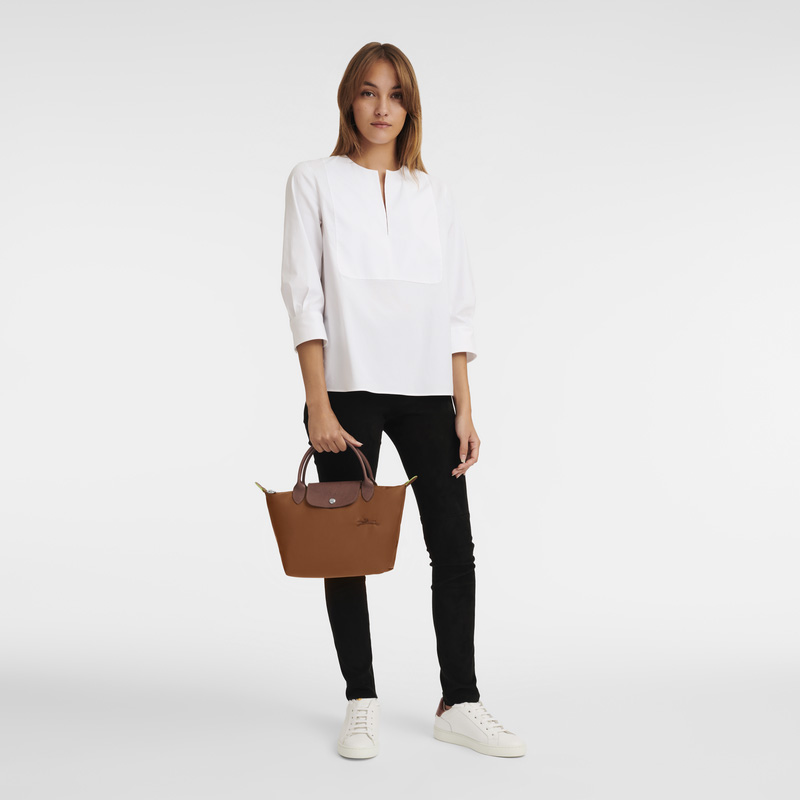 Longchamp | Le Pliage Green S Handbag Cognac - Recycled canvas | Cognac