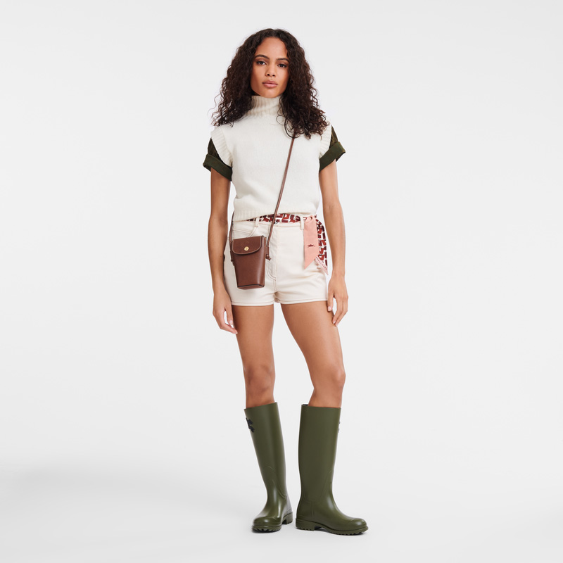 Longchamp | Épure Phone case with leather lace Brown - Leather | Brown