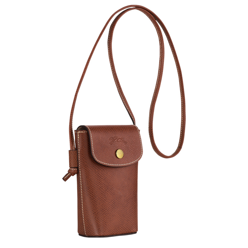 Longchamp | Épure Phone case with leather lace Brown - Leather | Brown