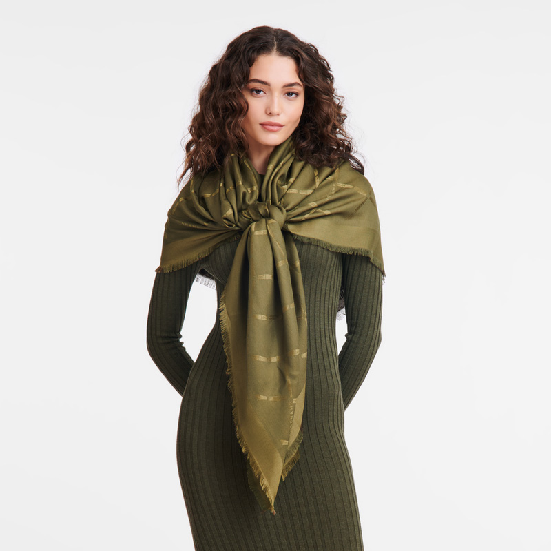 Longchamp | Le Roseau Shawl Khaki - Silk Blend | Khaki