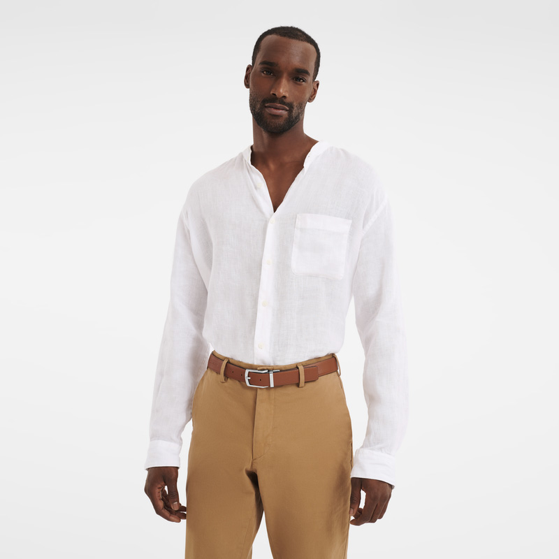 Longchamp | Le Foulonné Men's belt Navy/Caramel - Leather | Navy/Caramel