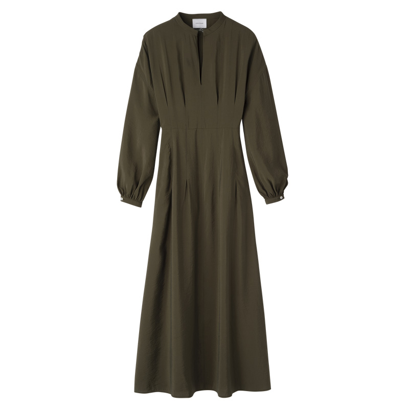 Longchamp | Long dress Khaki - Fluid crepe | Khaki