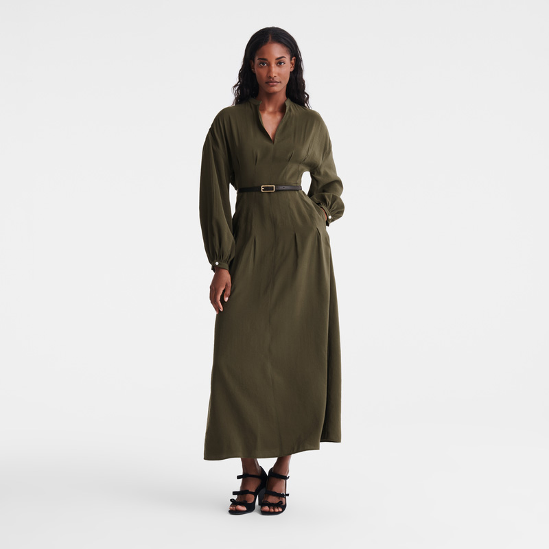Longchamp | Long dress Khaki - Fluid crepe | Khaki