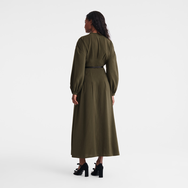 Longchamp | Long dress Khaki - Fluid crepe | Khaki