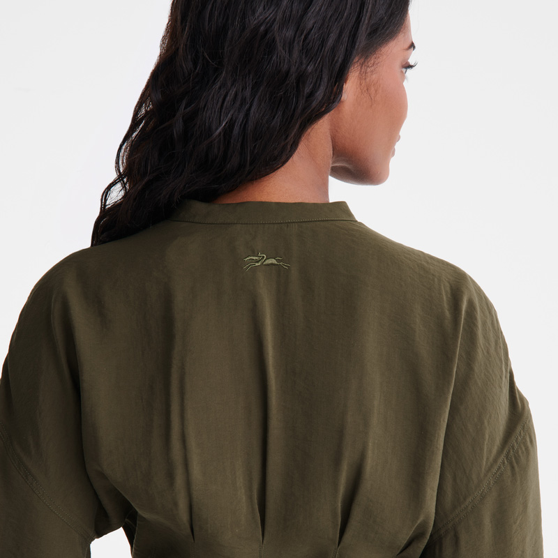 Longchamp | Long dress Khaki - Fluid crepe | Khaki