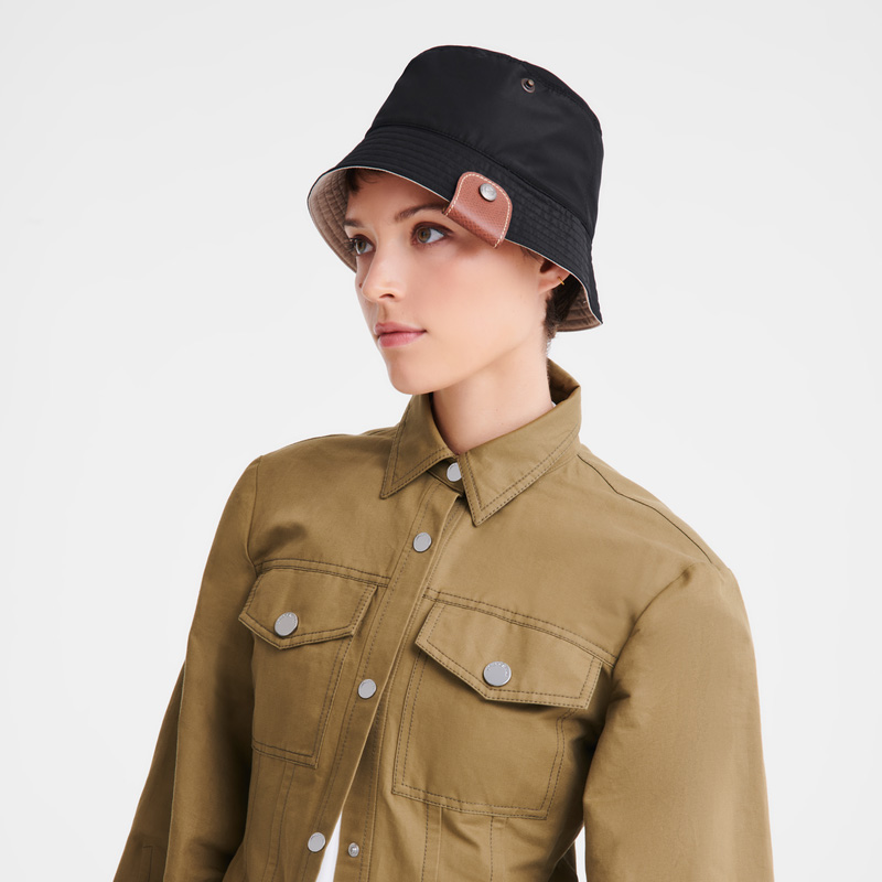 Longchamp | Reversible bucket hat Black/Paper - Technical taffeta | Black/Mahogany