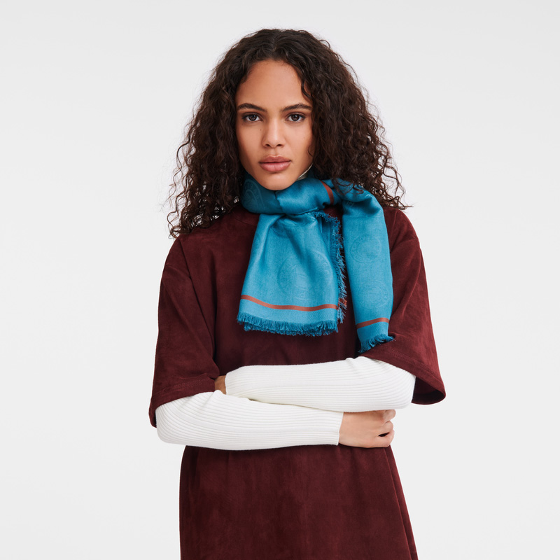 Longchamp | La Médaille Shawl Peacock - Cotton blend | Peacock