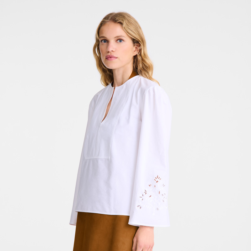 Longchamp | Blouse White - Poplin embroidered | White