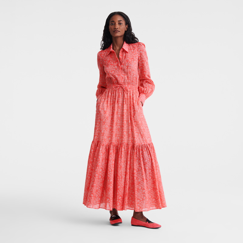 Longchamp | Long dress Tomato - Printed veil | Tomato
