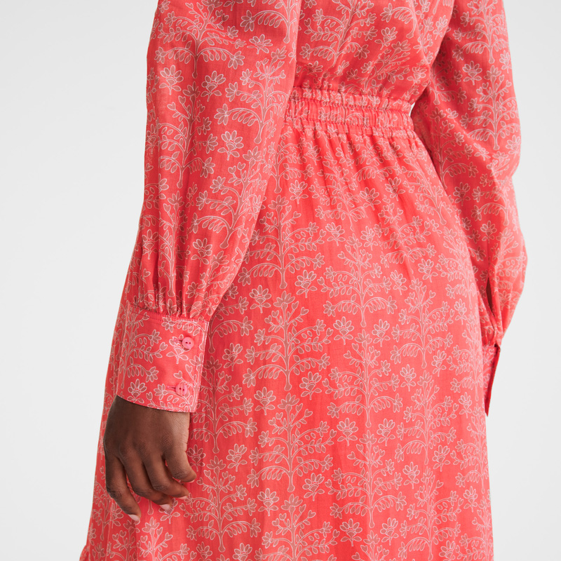 Longchamp | Long dress Tomato - Printed veil | Tomato
