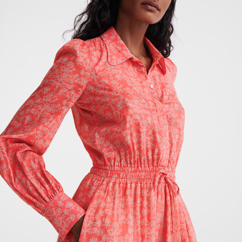 Longchamp | Long dress Tomato - Printed veil | Tomato