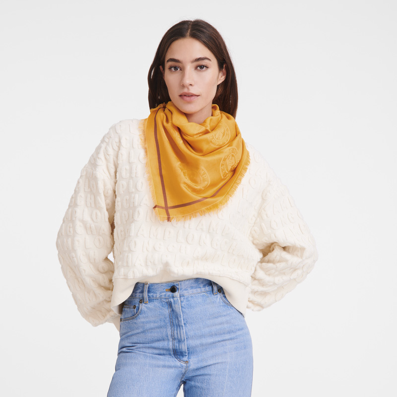 Longchamp | La Médaille Shawl Apricot - Cotton blend | Apricot