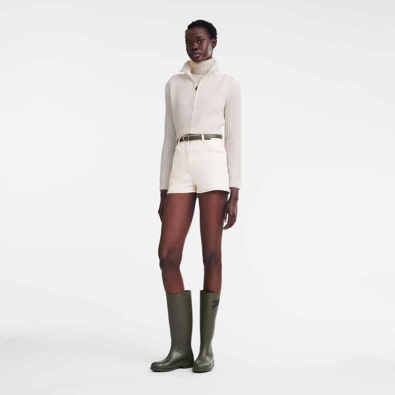 Longchamp | Zip collar short cardigan Ecru - Knit | Ecru