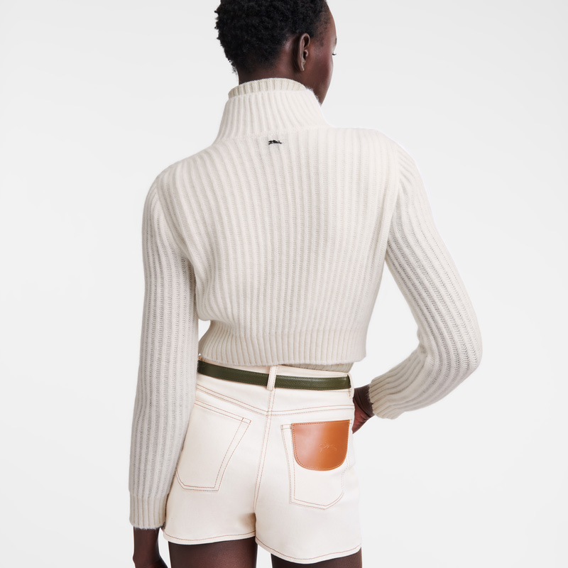 Longchamp | Zip collar short cardigan Ecru - Knit | Ecru