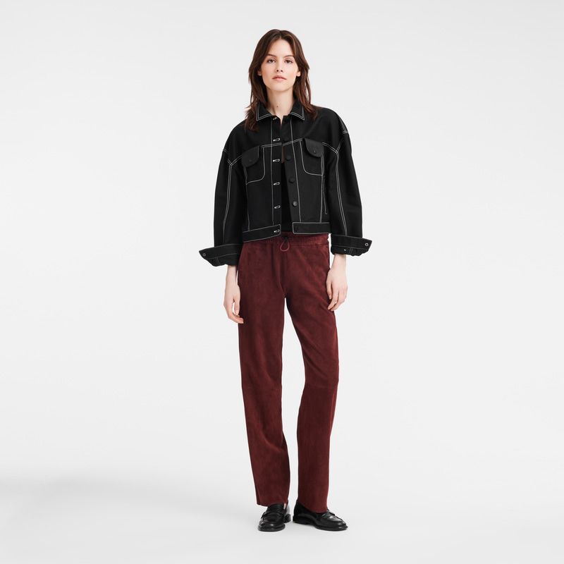 Longchamp | Leather straight pants Burgundy - Leather | Burgundy
