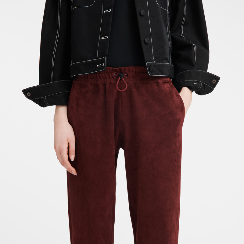 Longchamp | Leather straight pants Burgundy - Leather | Burgundy