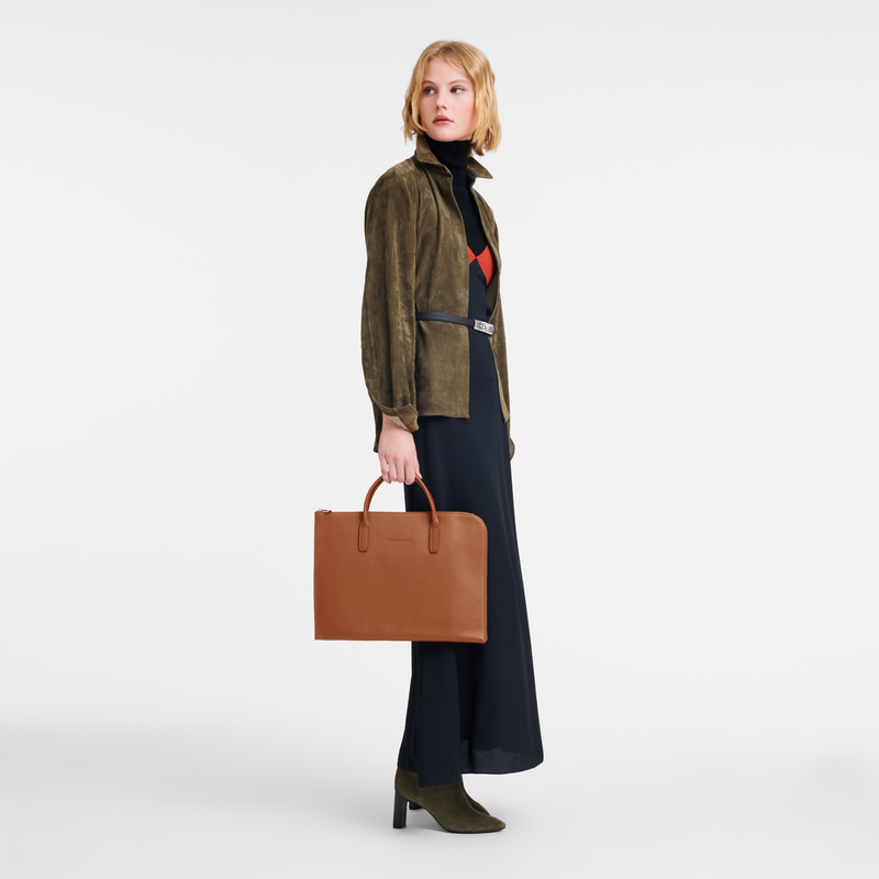 Longchamp | Le Foulonné S Briefcase Caramel - Leather | Caramel