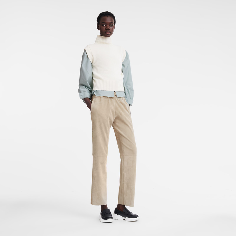 Longchamp | Leather straight pants Linen - Leather | Linen