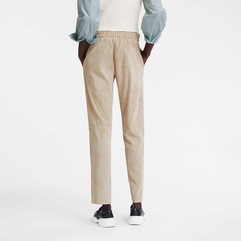 Longchamp | Leather straight pants Linen - Leather | Linen