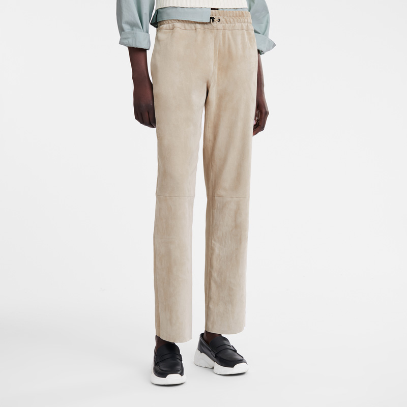 Longchamp | Leather straight pants Linen - Leather | Linen