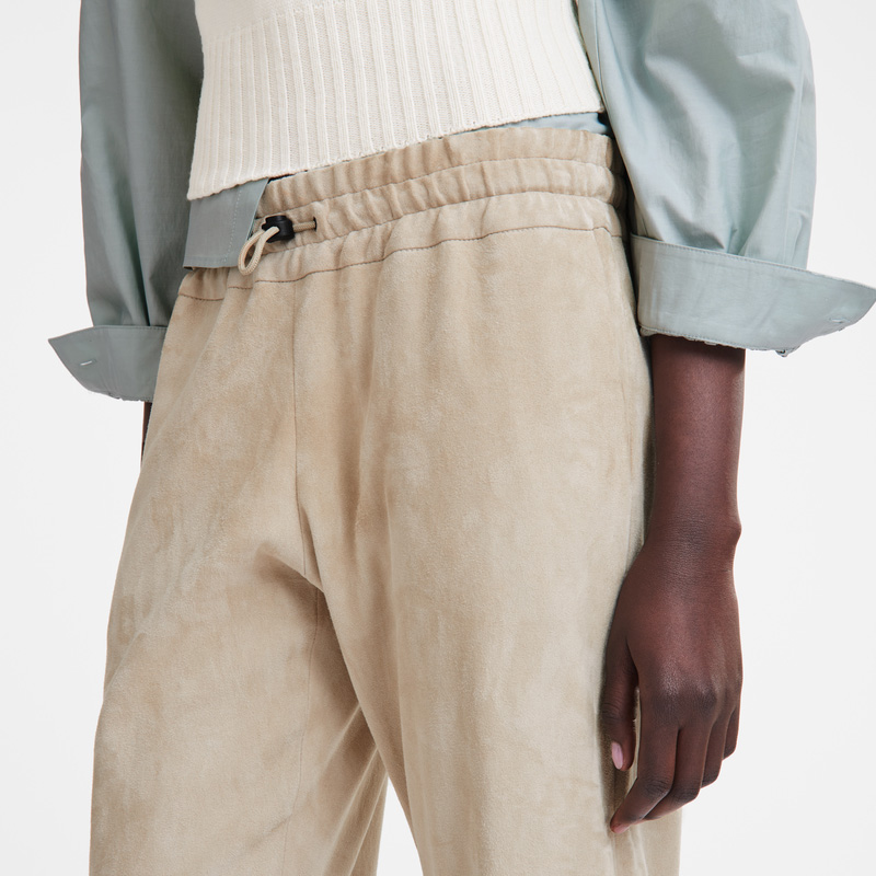 Longchamp | Leather straight pants Linen - Leather | Linen