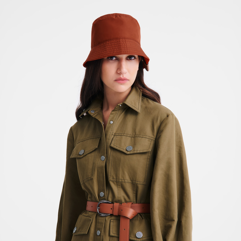 Longchamp | Reversible bucket hat Chestnut/Tomato - Technical taffeta | Chestnut/Tomato