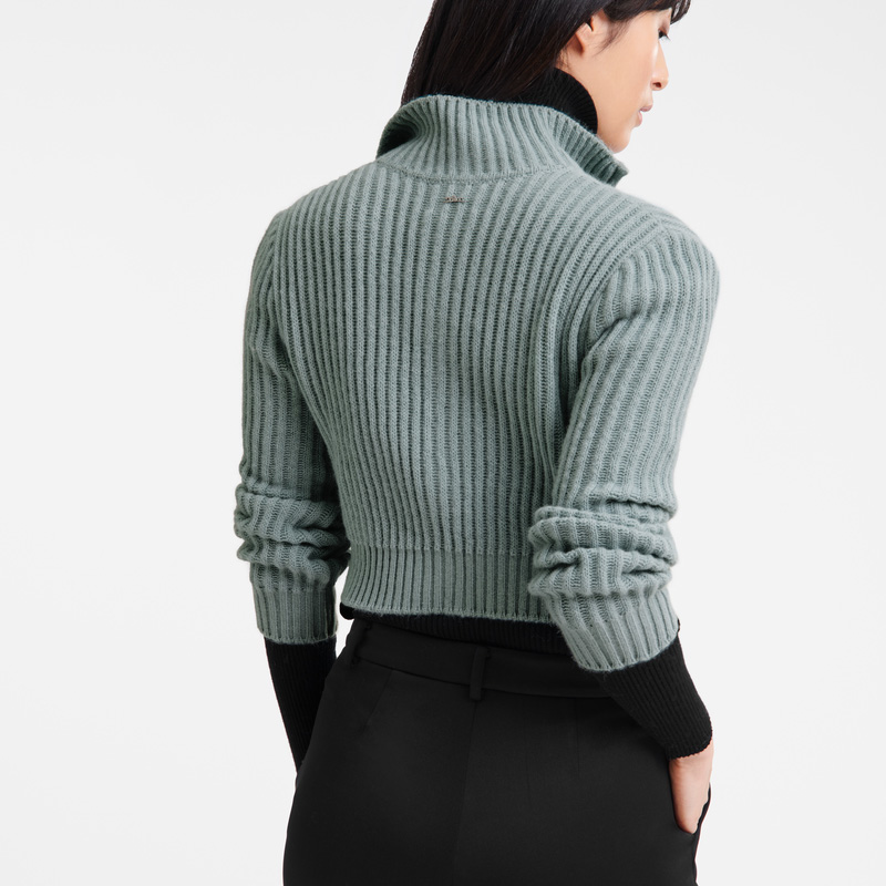 Longchamp | Zip collar short cardigan Celadon - Knit | Celadon