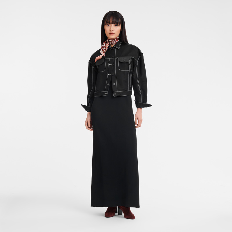 Longchamp | Topstitching short jacket Black - Gabardine | Black