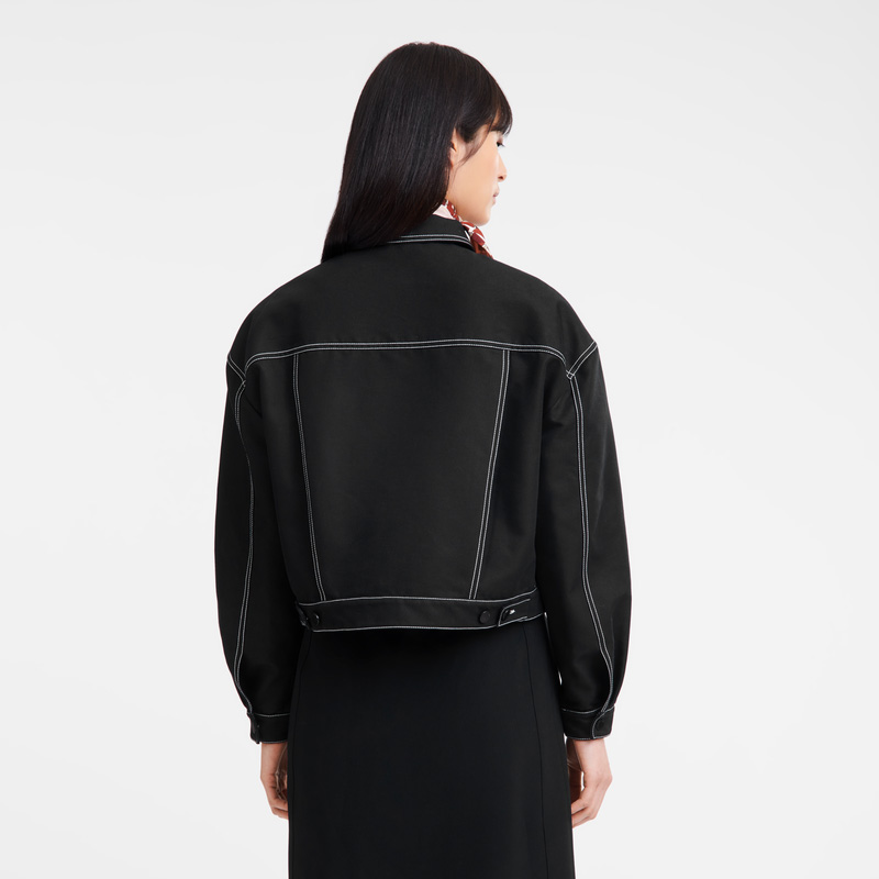 Longchamp | Topstitching short jacket Black - Gabardine | Black