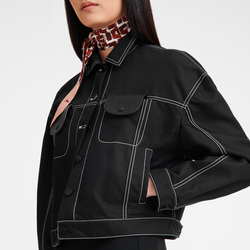 Longchamp | Topstitching short jacket Black - Gabardine | Black