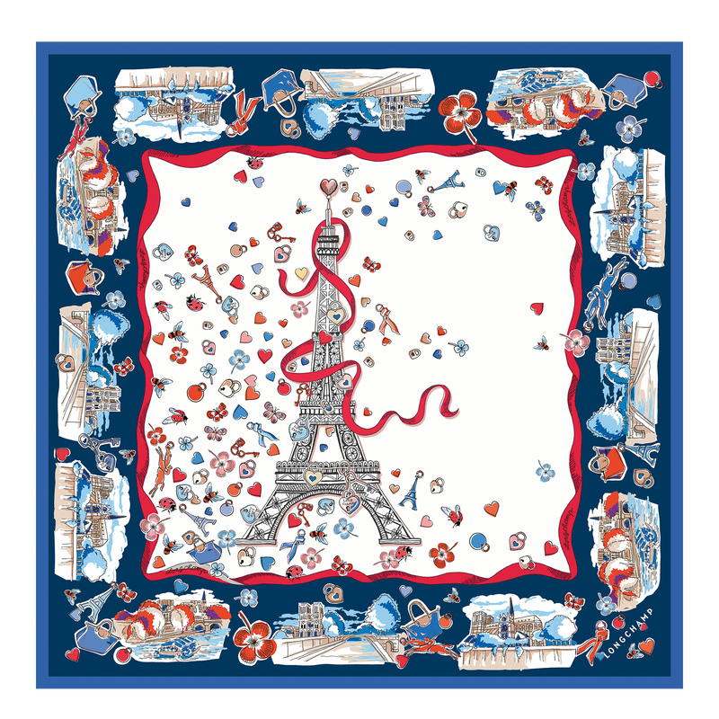 Longchamp | Equestrian Tower Silk scarf 50 Ecru - OTHER | Ecru