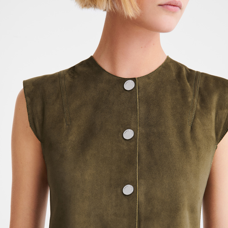 Longchamp | Sleeveless jacket Khaki - Leather | Khaki