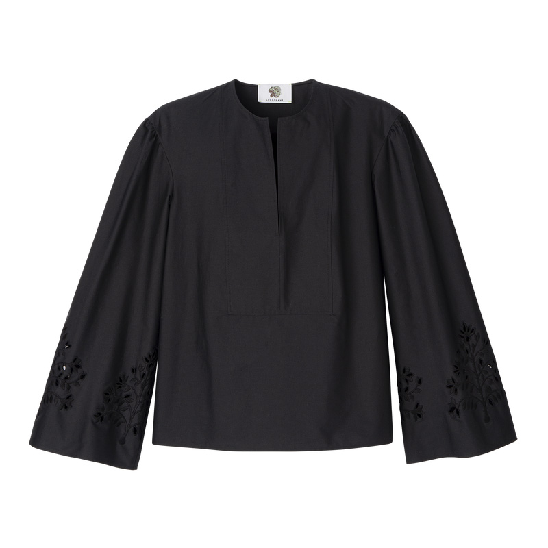 Longchamp | Blouse Black - Poplin embroidered | Black