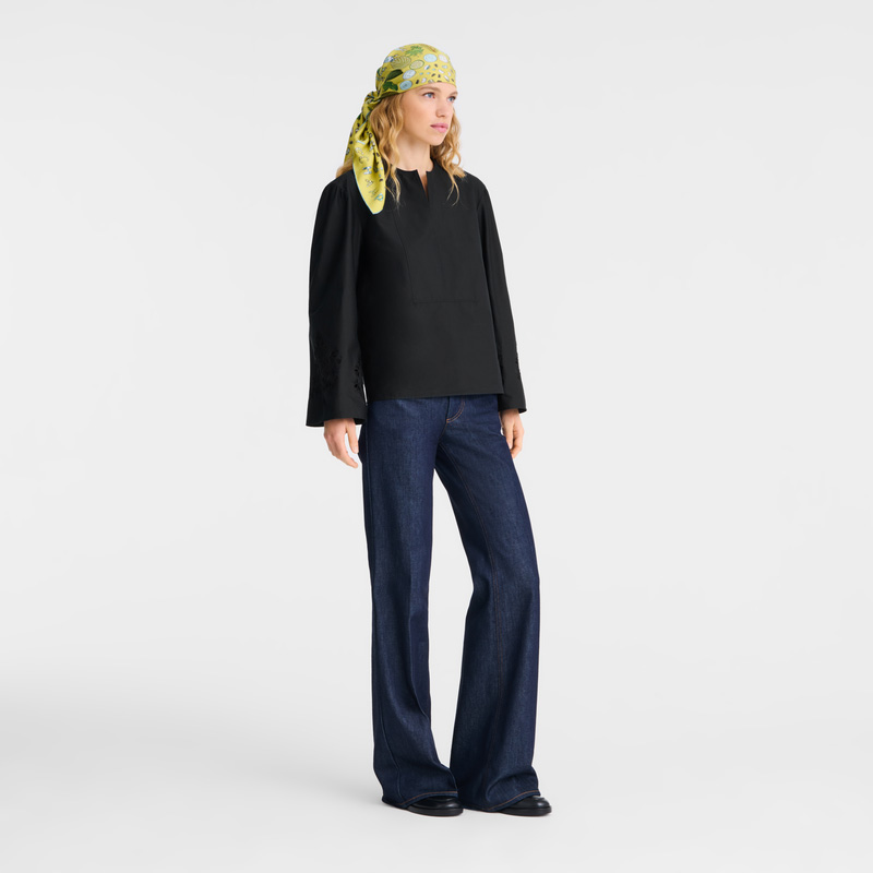 Longchamp | Blouse Black - Poplin embroidered | Black