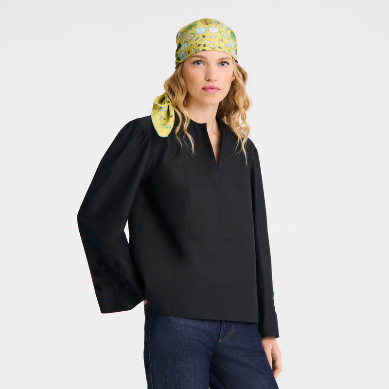 Longchamp | Blouse Black - Poplin embroidered | Black