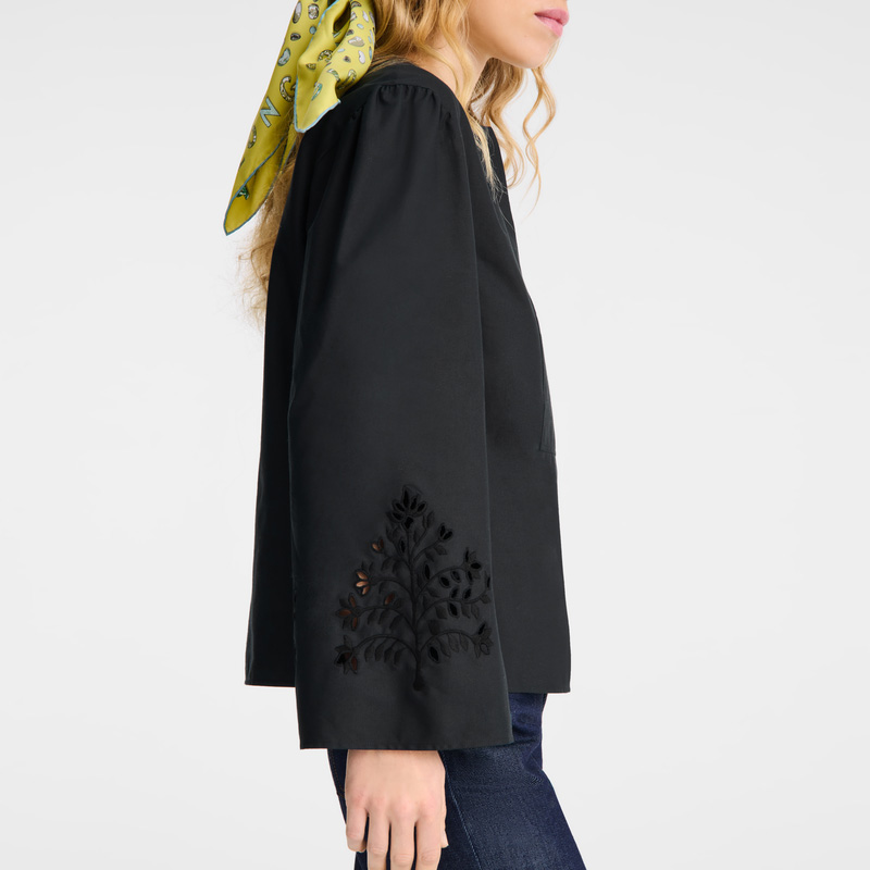 Longchamp | Blouse Black - Poplin embroidered | Black