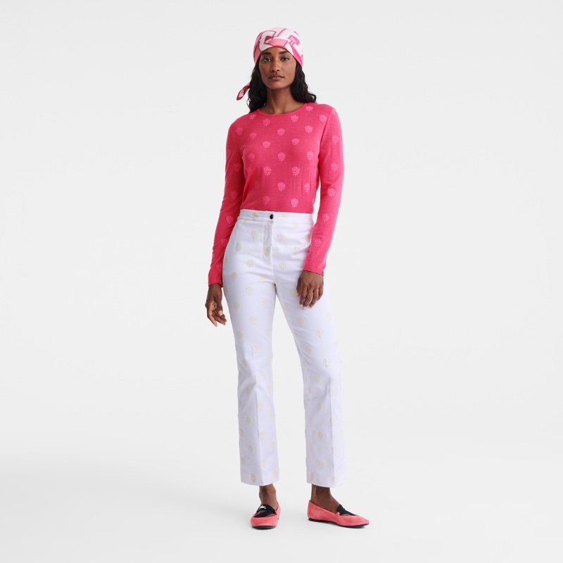 Longchamp | Round neck sweater Pink - Embroidered knit | Pink