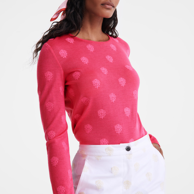 Longchamp | Round neck sweater Pink - Embroidered knit | Pink