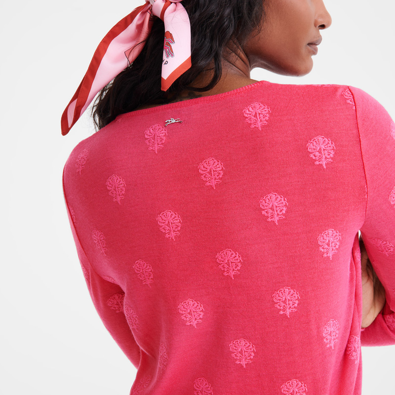 Longchamp | Round neck sweater Pink - Embroidered knit | Pink