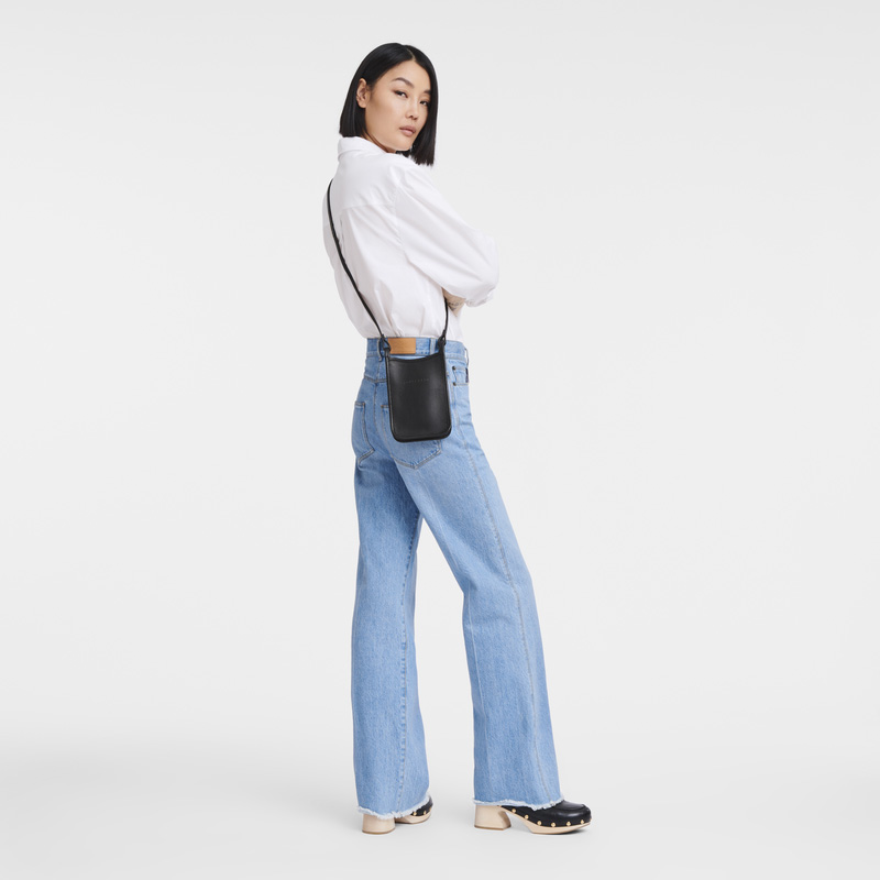 Longchamp | Le Foulonné Phone case Black - Leather | Black