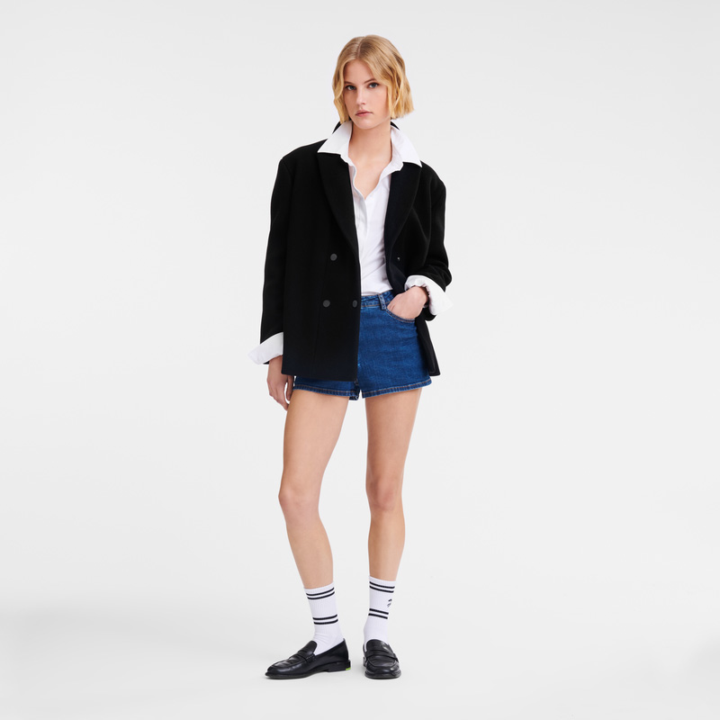 Longchamp | Straight peacoat Black - Wool broadcloth | Black