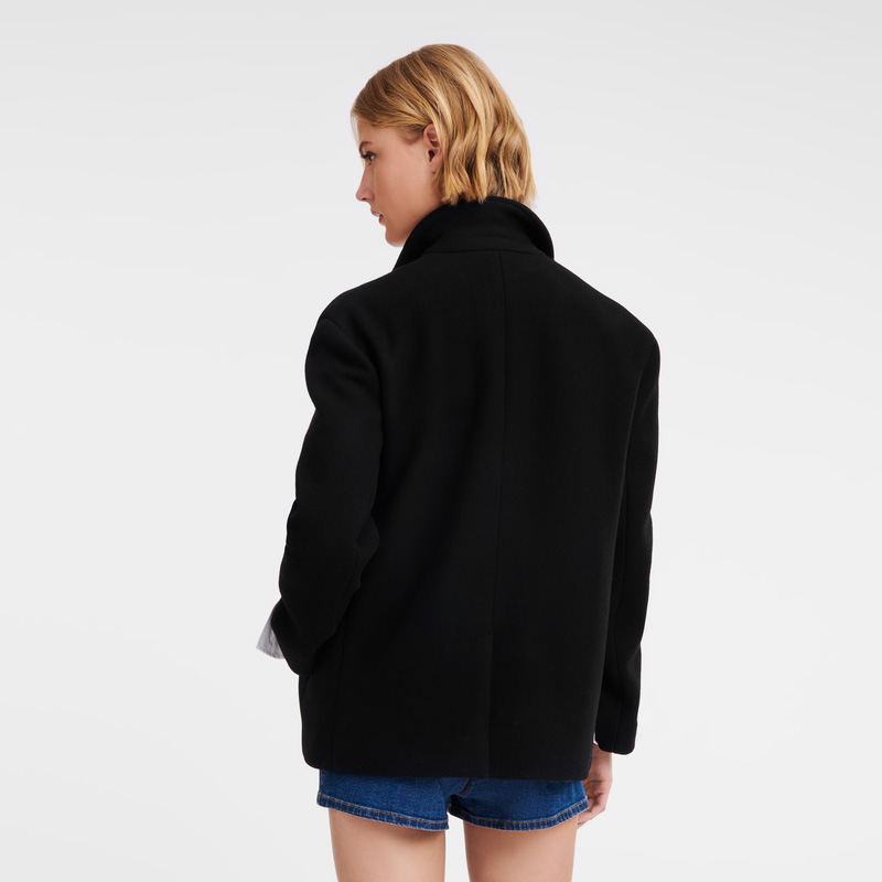 Longchamp | Straight peacoat Black - Wool broadcloth | Black