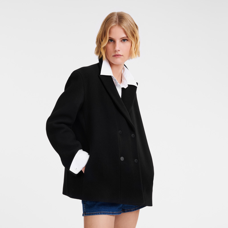 Longchamp | Straight peacoat Black - Wool broadcloth | Black
