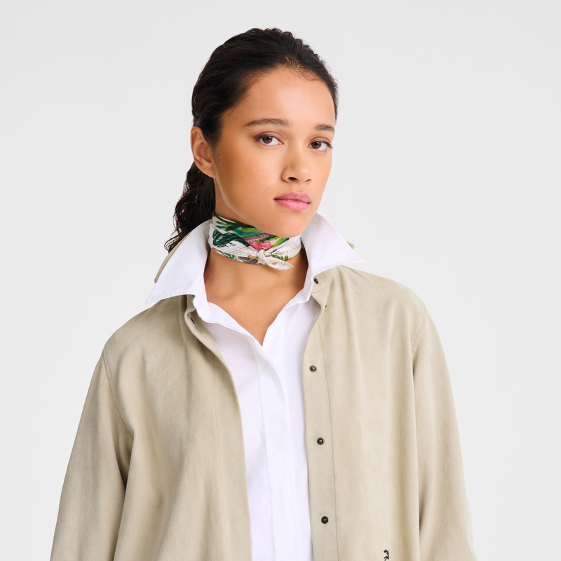Longchamp | Pink and Green Silk scarf 50 Paper - OTHER | Paper
