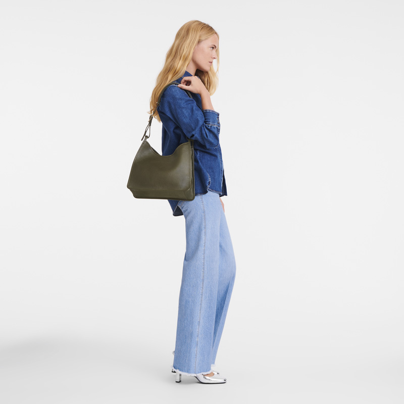 Longchamp | Le Foulonné M Hobo bag Khaki - Leather | Khaki