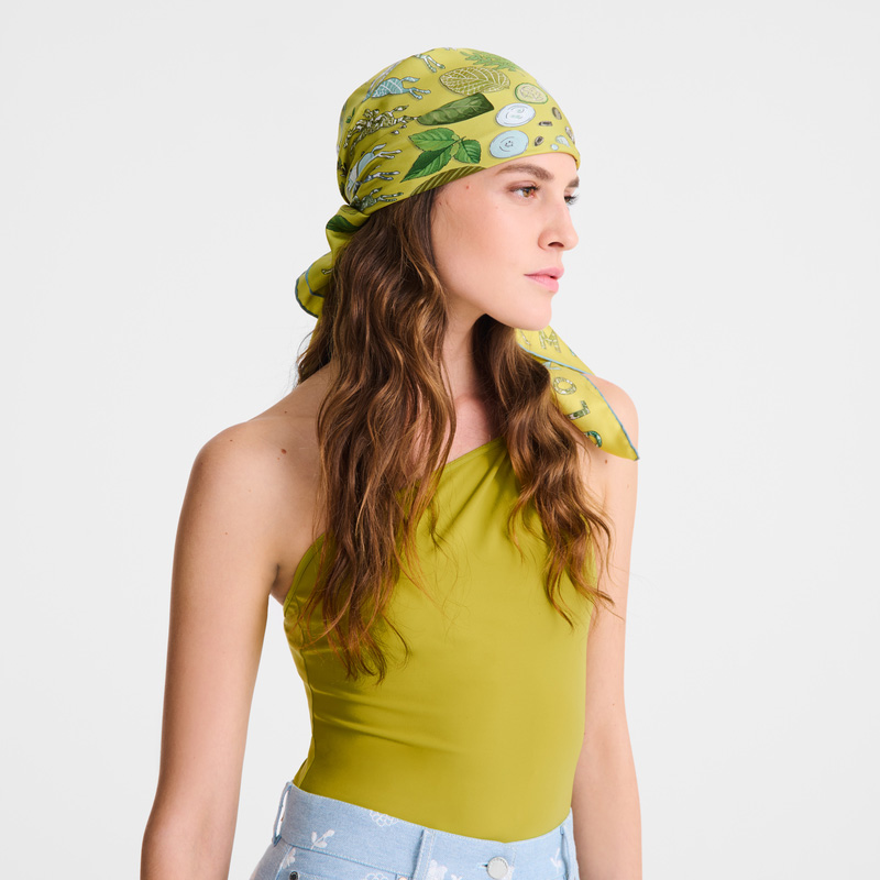 Longchamp | Herbarium Silk scarf 90 Kiwi Green - OTHER | Kiwi Green